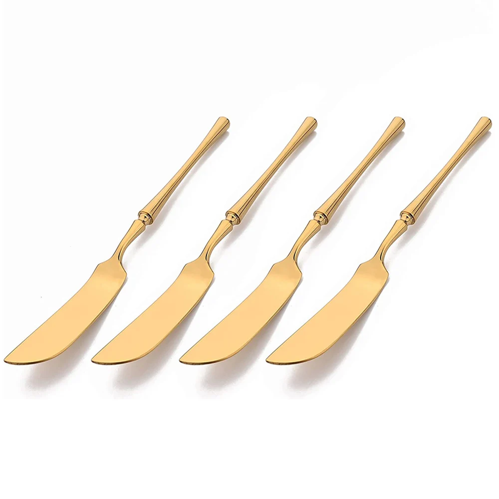 

2/4Pcs Gold Butter Knife Pizza Cheese Knife 18/10 Stainless Steel Cutlery Cream Knives Breakfast Toast Bread Knife Kichen Tools