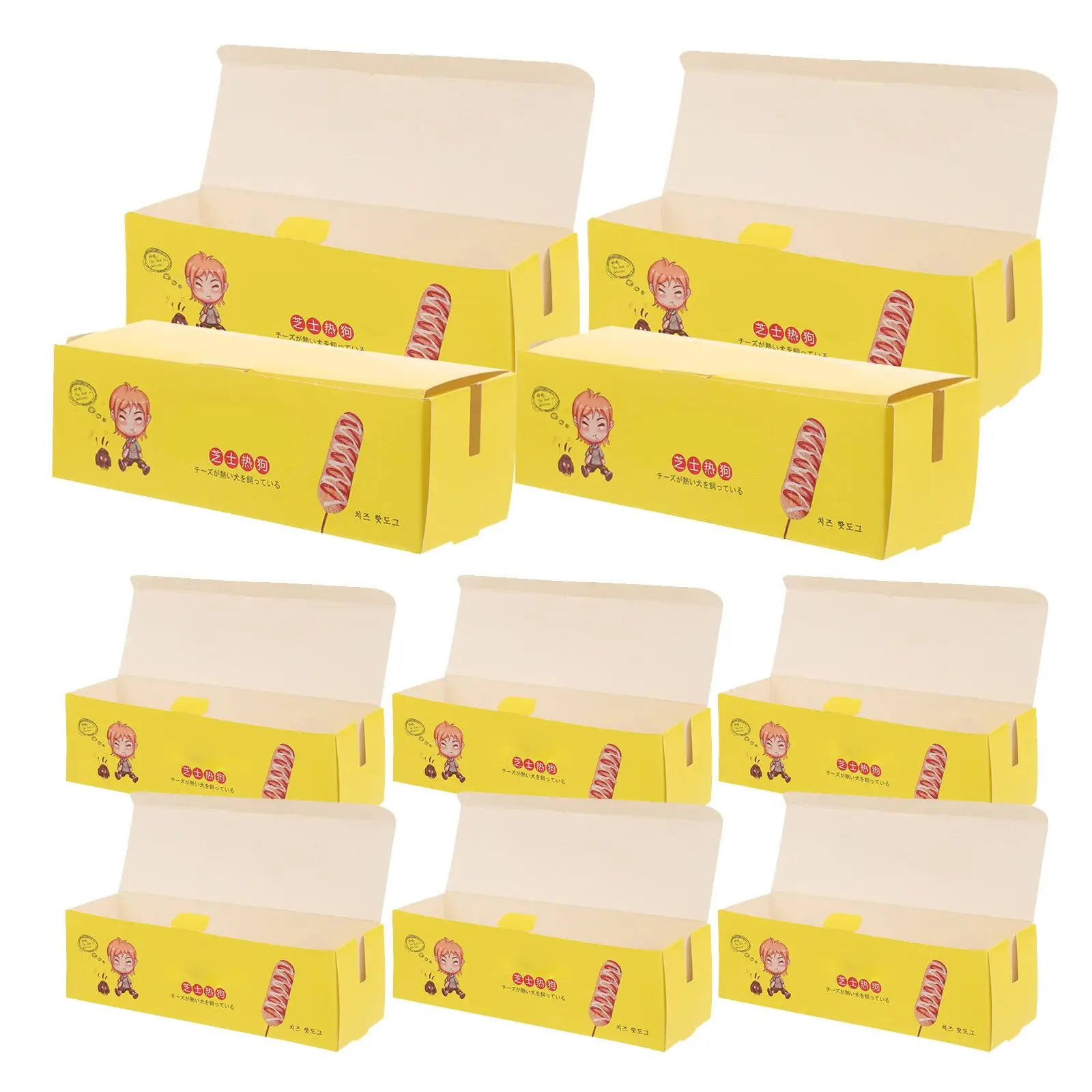 

100 Pcs Hot Dog Boxes Paper Food Storage Tray Disposable Takeout Packaging Box For Sausages Snack Plates Little Boy Container