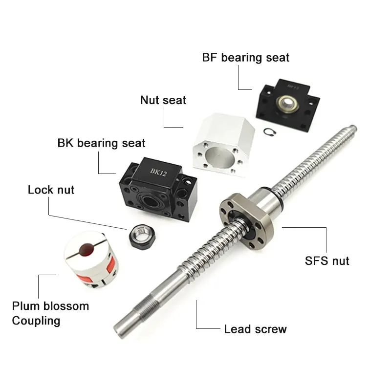 1set SFS1605/1610 Rolled BallScrew 200-2000mm With End Machined+Ball Nut+Nut Housing+BKBF12 End Support+Coupler For CNC Parts