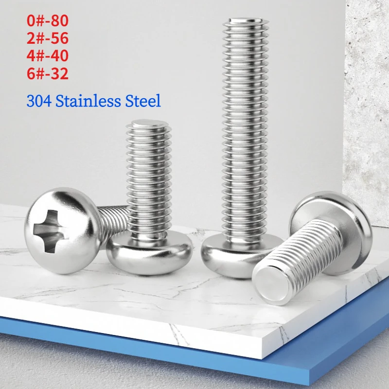 0#-80 2#-56 4#-40 6#-32  304 Stainless Steel Cross Round Cross Pan Head Screw Bolt