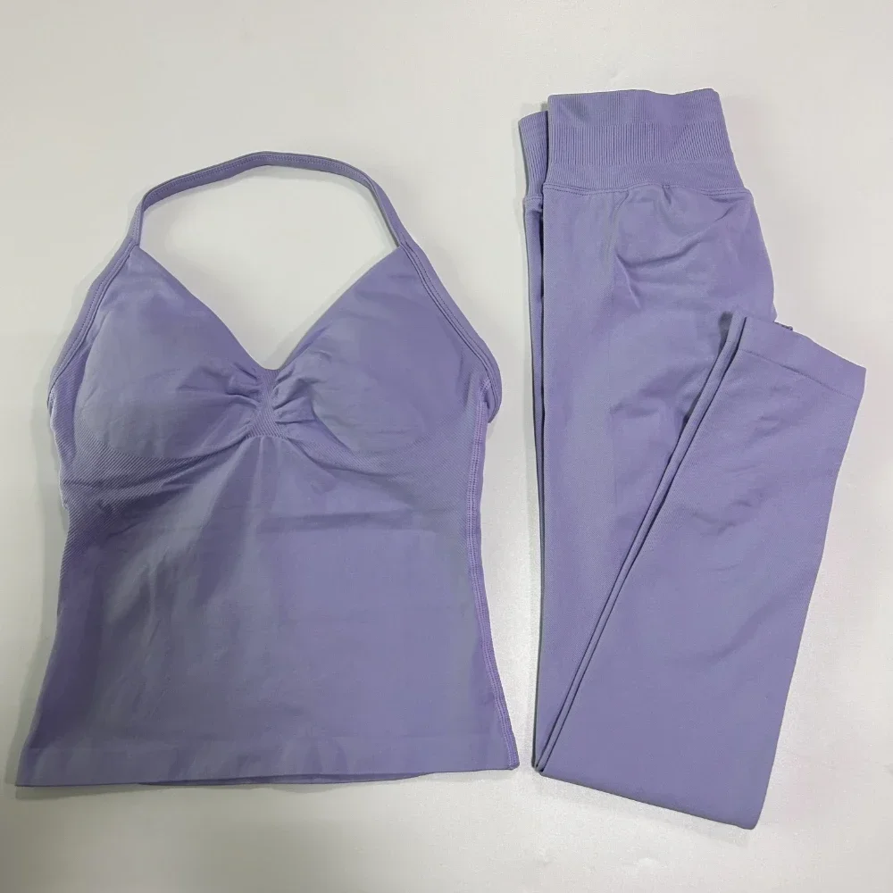 Nahtloses Gym-Set für Damen: Tanktops, High-Waist-Scrunch-Yoga-Leggings, Fitnesskleidung, Workout-Sets, Sportbekleidung, Gym-Anzug, Activewear – Detail 25