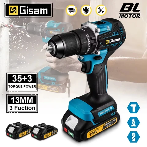 Бесщеточная аккумуляторная дрель Gisam 65 Нм для Makita 18 В — фото устройства