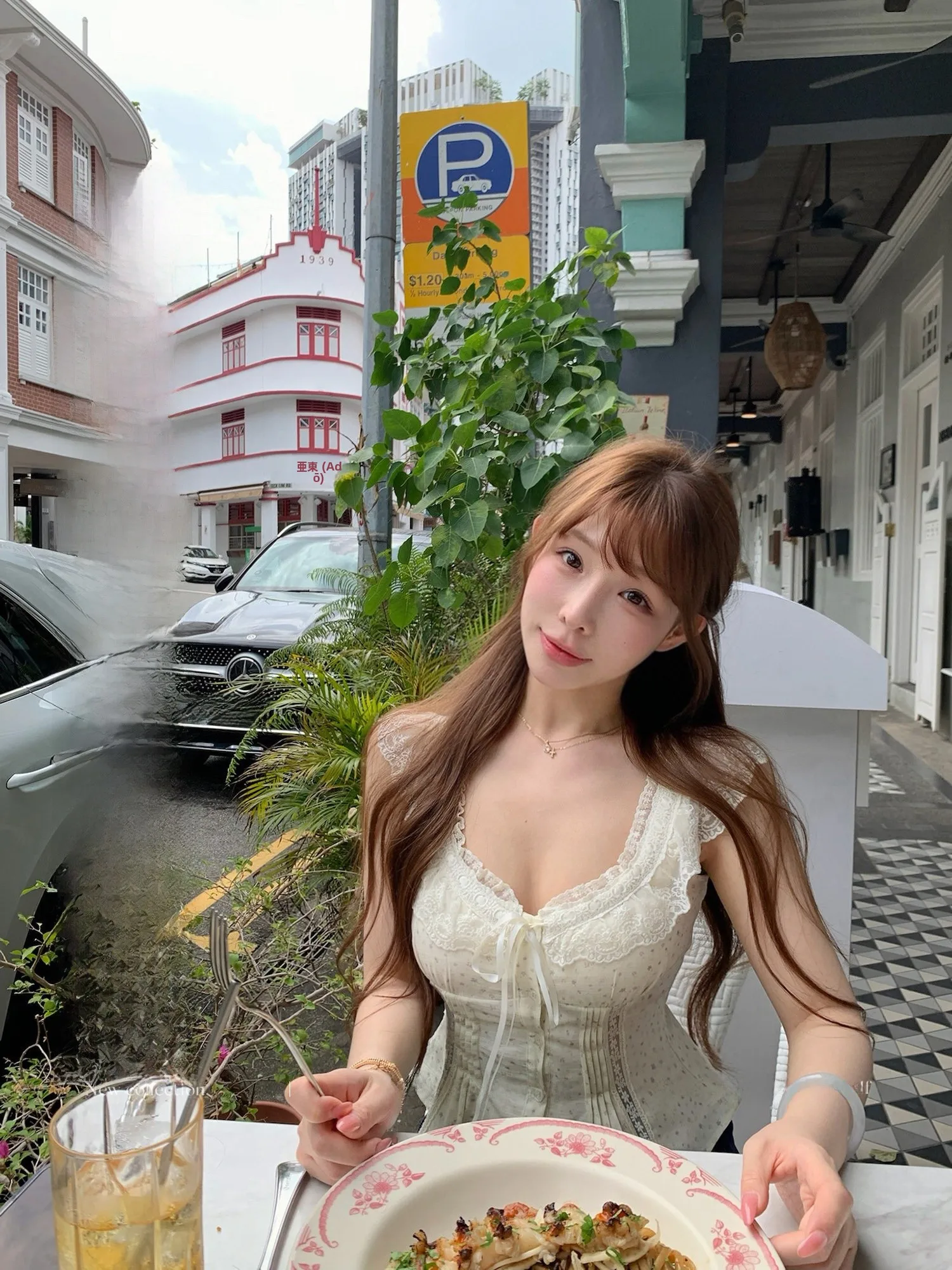 

Lukira Cysanthemum Light Scented Lace Trim Flower Print Svel irt Women's Slim Fit Spring Cotton Blend Casual Top