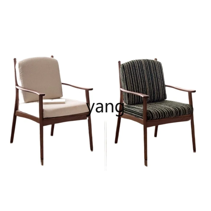 

LTT Solid Wood Book Chair Black Walnut Retro Armchair Study Leisure Chair Light Luxury Soft Bag Chair