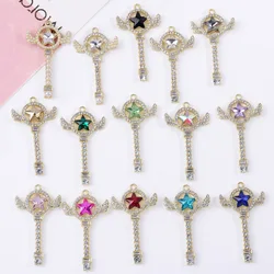 5PCS Netflix diamond-studded angel magic wand car keychain DIY pendant pop-up beauty girl pentagram scepter pendant
