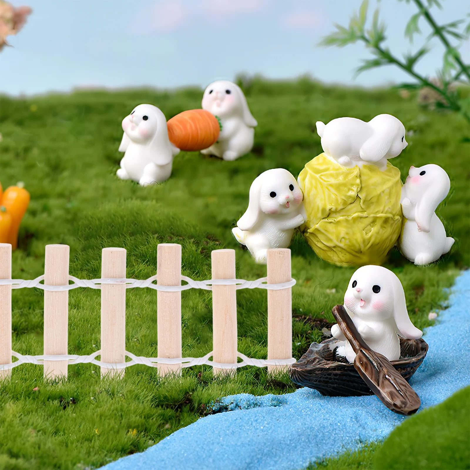 

10pcs Mini Fence Natural Wood Iron Durable Long Lasting Smooth Surface Miniature Garden Fence Gardening Decorative Edging Micro