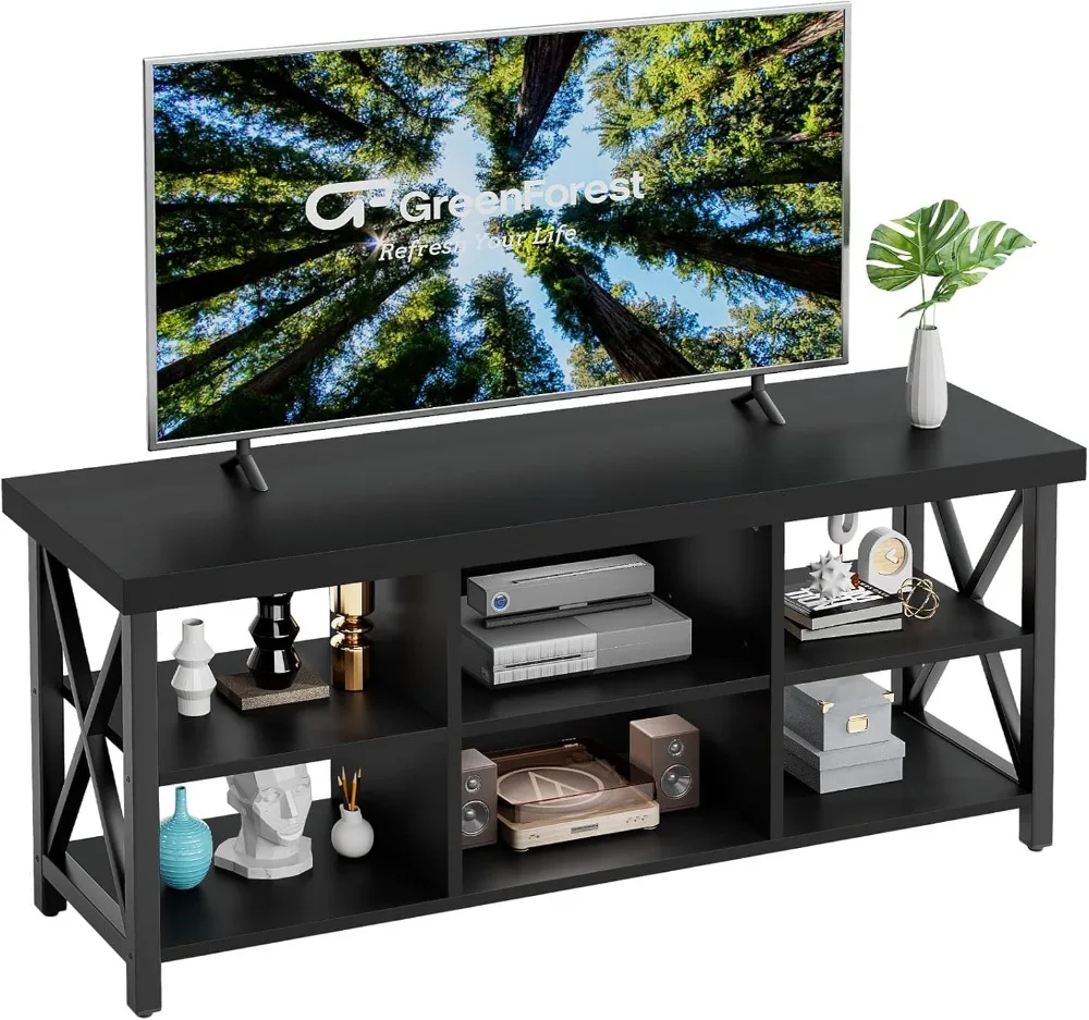 GreenForest TV Stand for TV up to 65 inches, Entertainment Center with 6 Storage Cabinet for Living Room, 55 inch Farmhouse