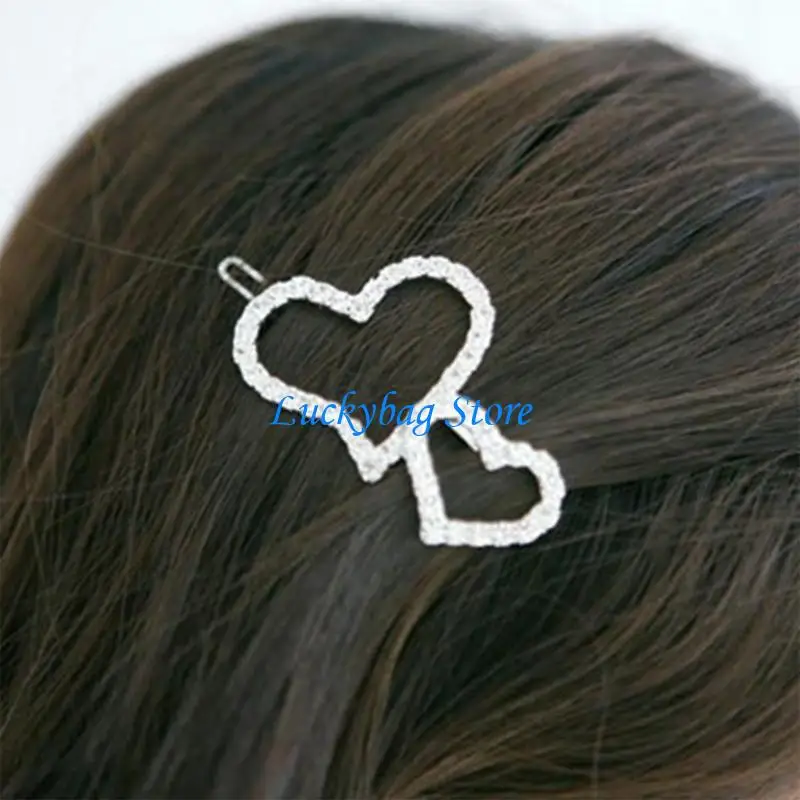 

X7XE Elegant Heart Hair Clip Sparkling Rhinestones Women Hair Barrettes for Elegance and Durability