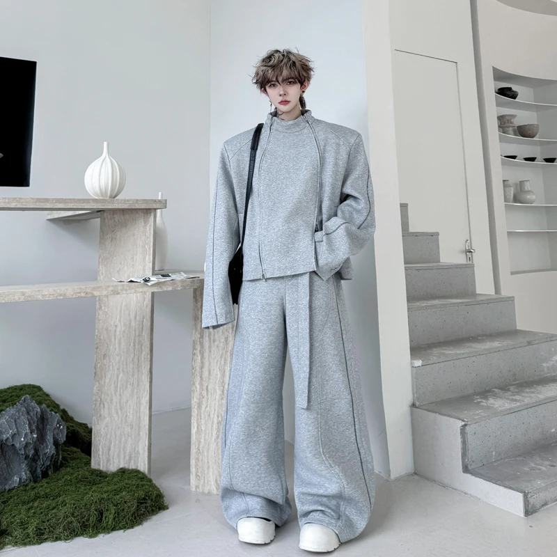 

Новый осенний комплект: худи на молнии и повседневные брюки, мужской высококачественный спортивный костюм, молодежный наряд с воротником-стойкой