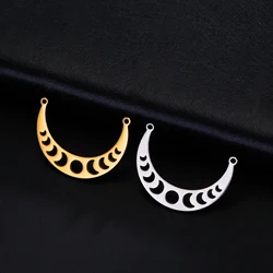 EUEAVAN 1pc Crescent Moon Phase Stainless Steel Pendant for Necklace DIY Charms Vintage Jewelry Making Supplies Accessories