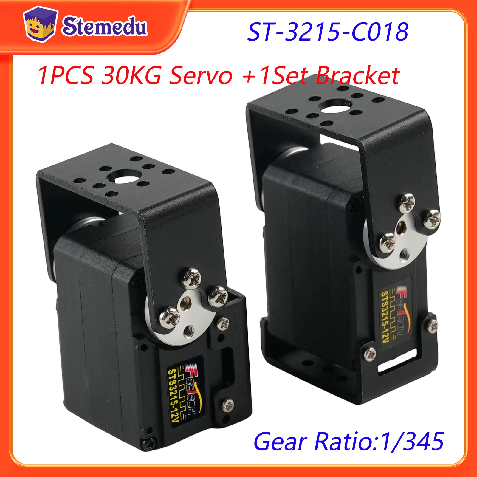 

1PCS Feetech ST-3215-C018 1/345 Gear 12V 30KG Servo + 1Set Bracket High Torque Smart TTL Serial Bus Robot Servos for SO-ARM100