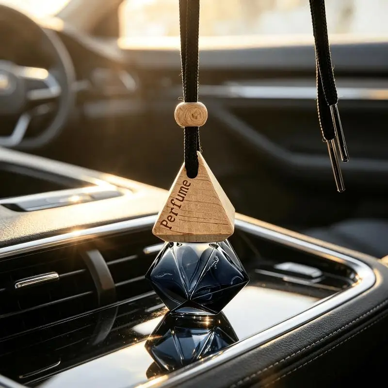 1pcs 8ml Triangle Cover Black Rope Gradient Black Rhombus Glass Bottle Empty Car Essential Oil Diffuser Fragrance Perfume Bottle