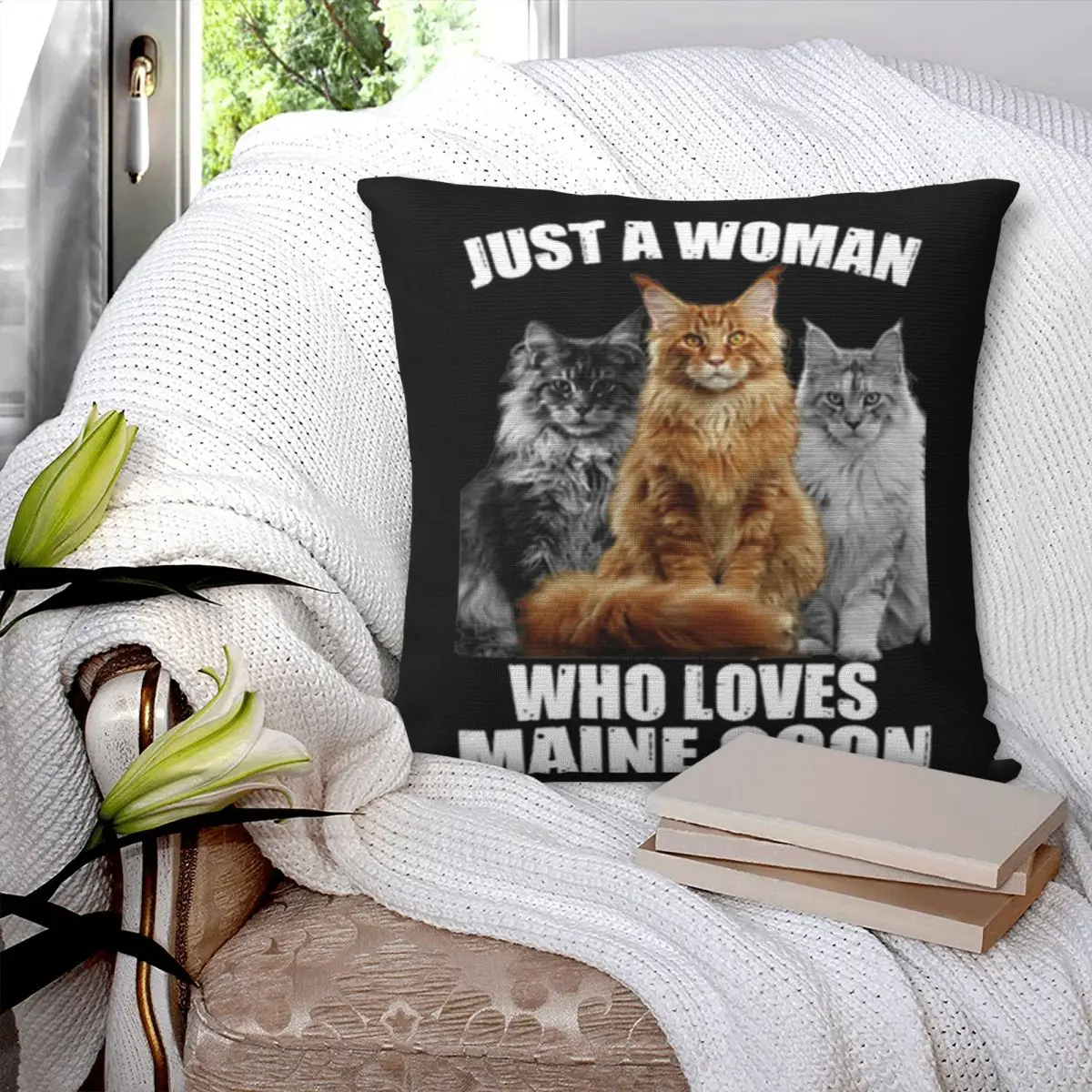 Just A Woman Who Loves Maine Coon Cat Pillowcase Cushion Sofa Bedroom Customized Decorative Pillow Customizable