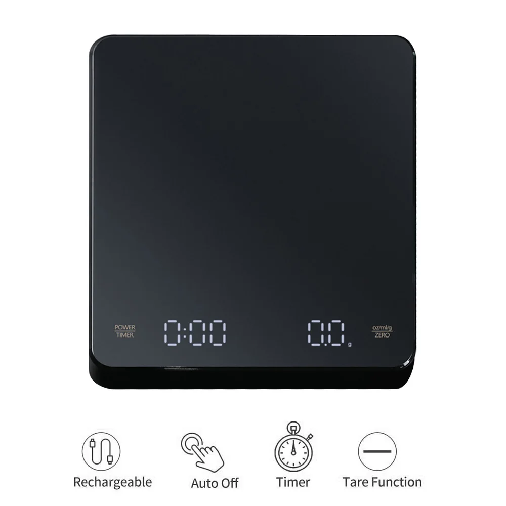 타이머가 있는 디지털 커피 체중계, LED 스크린, 에스프레소 USB, 최대 3kg 무게, 0.1g 고정밀 측정, Oz/ml/g 주방 체중계 