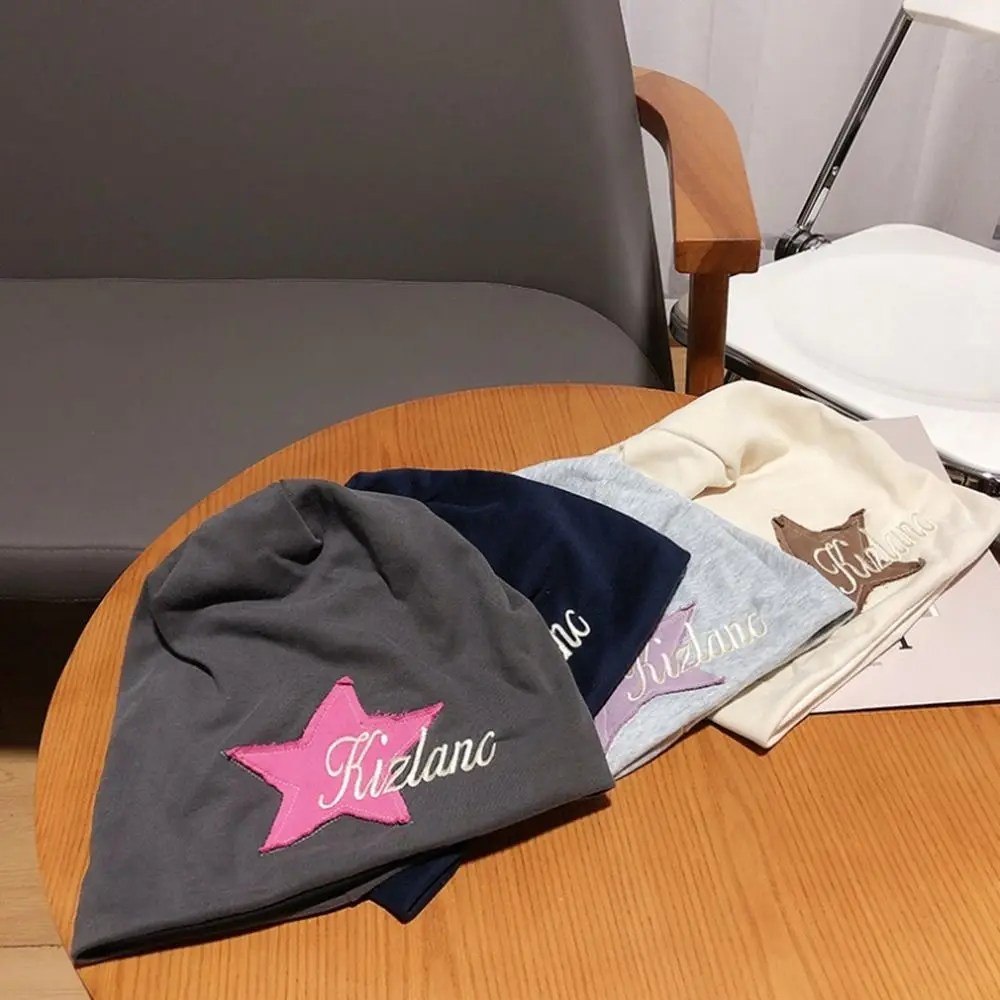 Y2k Pile Hat Ear Protection College Style Star Sticker Solid Color Letter Hat Women Warm Cap Beanie Hat Korean Style Caps