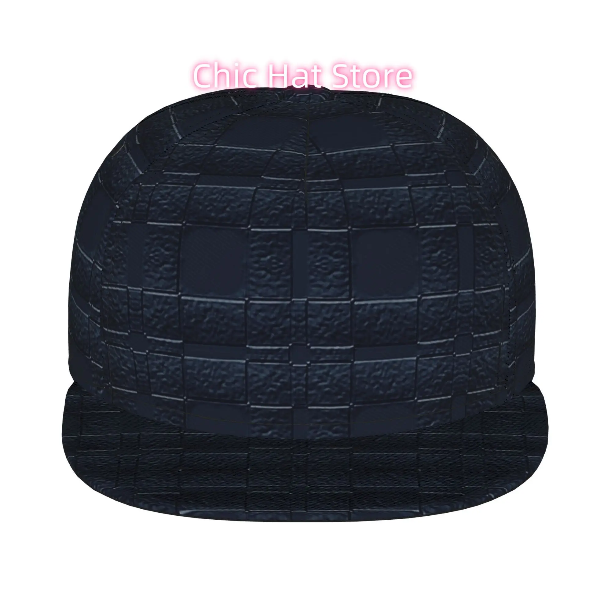 1pc Dark Blue Textured Square Tile 3D Pattern Fully Printed Hip-hop Caps, Baseball Caps, Stylish Flat-brimmed Baseball Caps, Gol