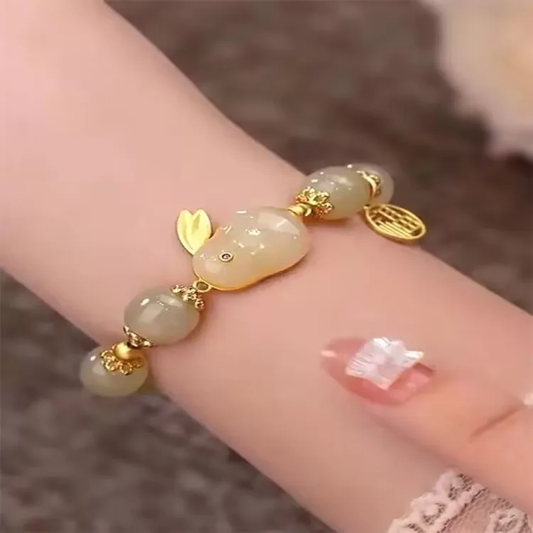 2023  Lucky Gold Bead Rabbit Bracelet For Women Exquisite Chinese Style Blessing Pendant Bracelet Valentines\'s Day Jewelry gift