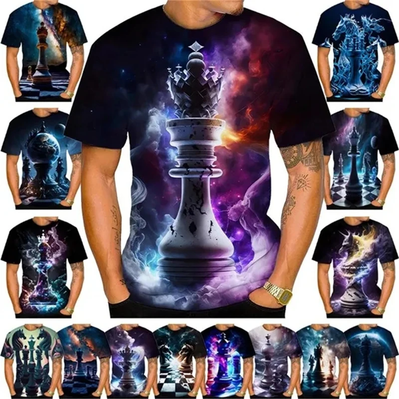 

New Chess 3D Printing T-shirt King Round Neck Short Sleeve Queen Fashion Casual Unisex Top Streetwear Loose Male Tees Tshirt