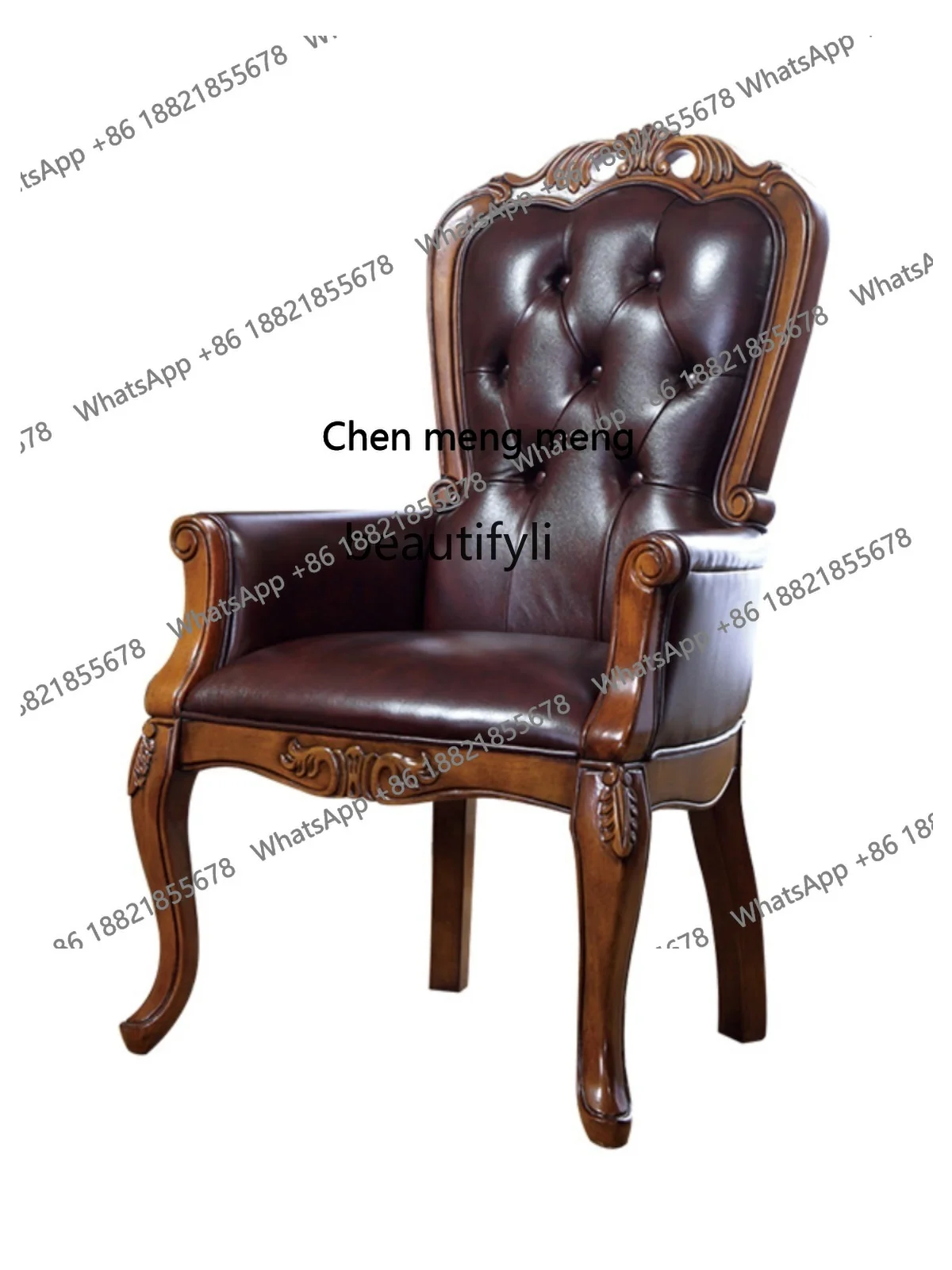 

Modern Light Luxury Simple American Wooden Lounge Genuine Leather Study Computer Reception Armchair Office Home Retro Chair