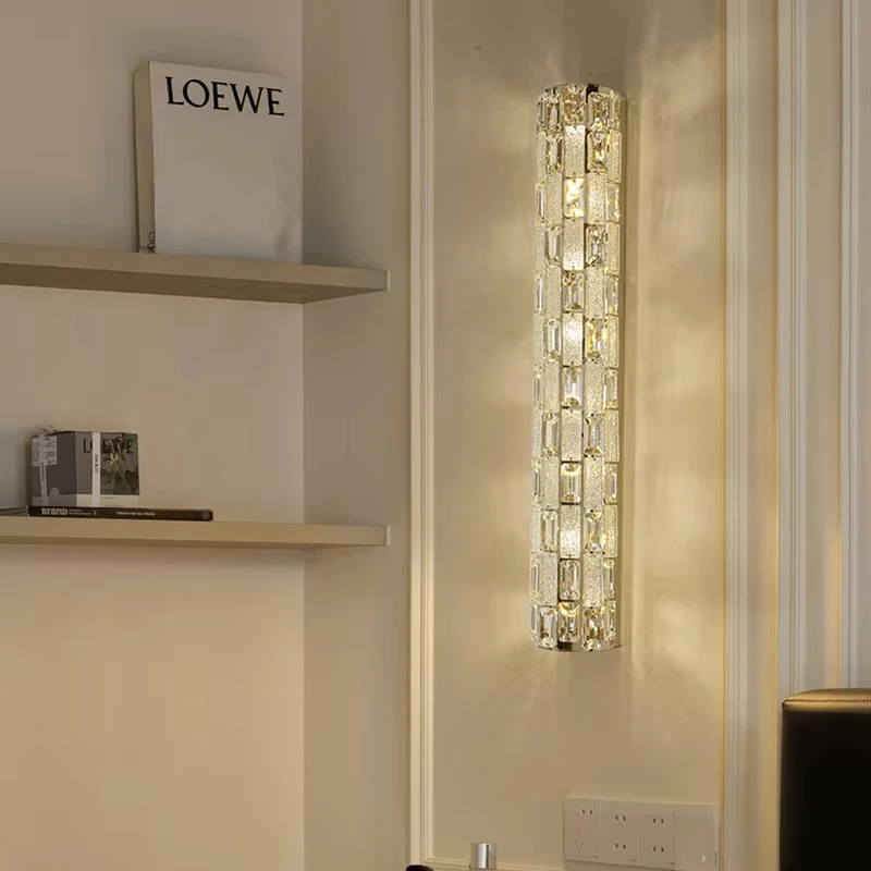 New Stainless Steel Living Room Crystal Wall Lamp Independent Villa Luxury Background Wall Lamp Restaurant Bedroom Bedside Lamp