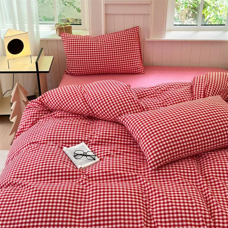 

New Class A Cotton Single Bed Cover Yarn-dyed Washed Cotton Printed Checkered Quilt Cover Skin Friendly and Comfortable Bedding