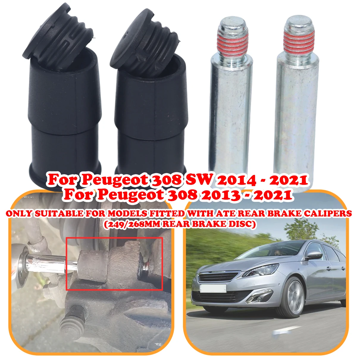 

Rear Brake Caliper Slider Guide Pins Bolt Kit For Peugeot 308 SW 2014 2015 - 2021 Left Right Disc Housing Bellows Sleeve Bushing
