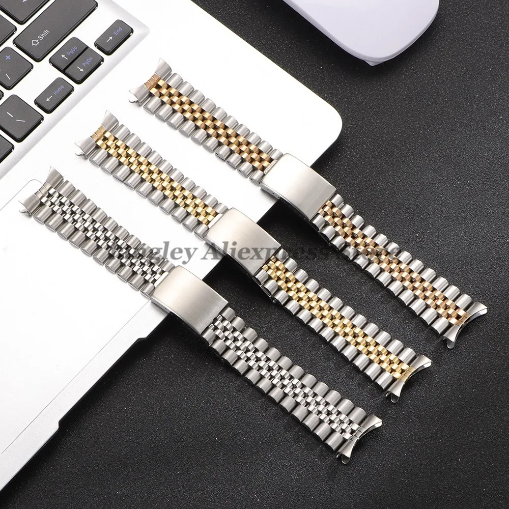 الفاخرة منحني نهاية حزام (استيك) ساعة ل رولكس DATEJUST ل اليوبيل سوار الفولاذ المقاوم للصدأ 18 مللي متر 19 مللي متر 20 مللي متر 21 مللي متر حزام معدني اكسسوارات