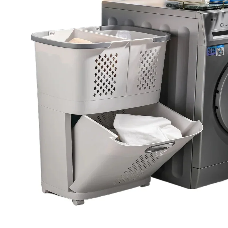 Hollow-Out Laundry Basket with Wheels Universal Dirty Clothes Sorting Bin Household Sorting Basket Rolling Laundry Hamper