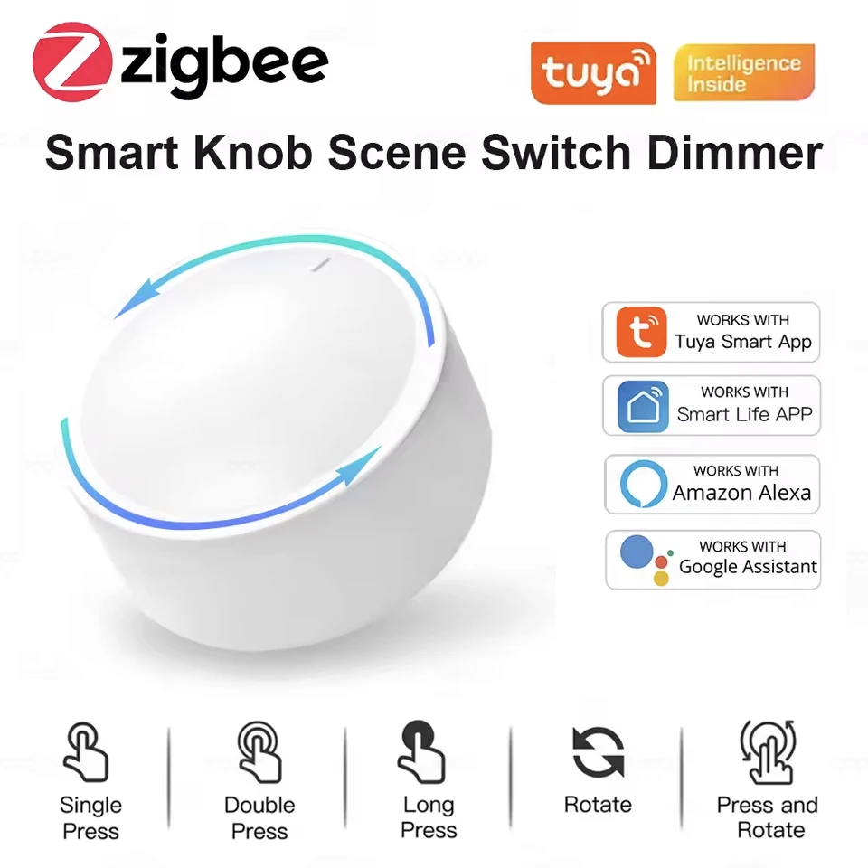 

ZigBee Tuya Smart Knob Switch DIY Wireless Scene Button Rotatable Dimmer Switch Home Appliances Automation Linkage Remoter