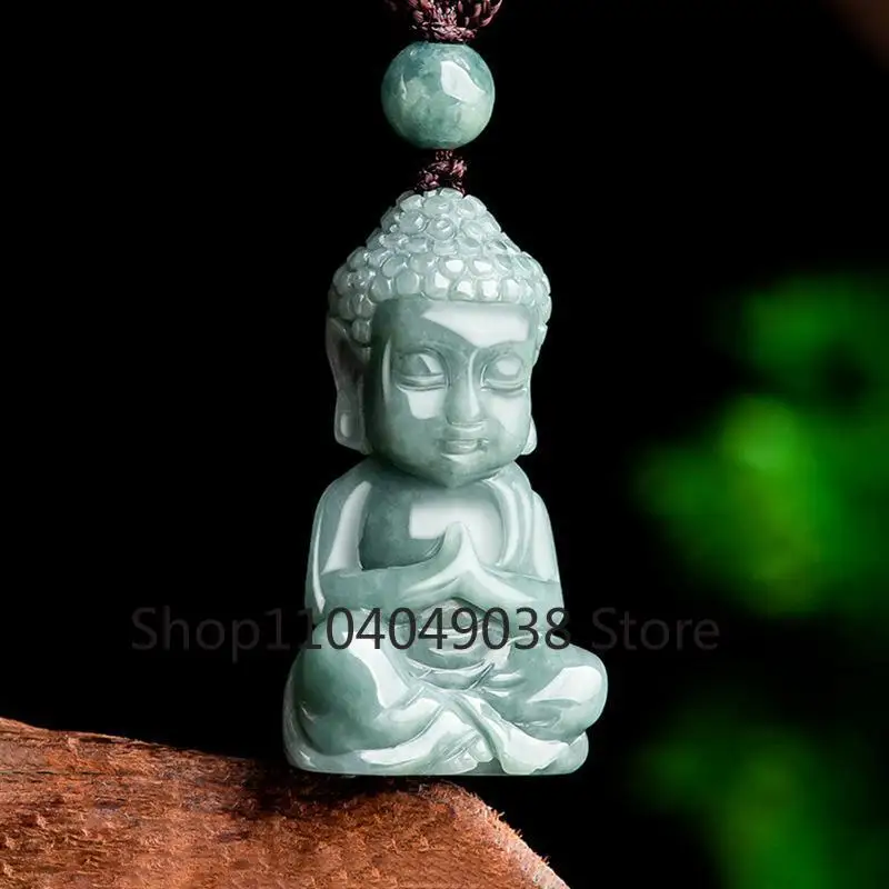 Myanmar Jadeite Blue Water Three-dimensional Baby Buddha Pendant Hand-carved Buddha Male and Female Jade Necklace Lucky Charms