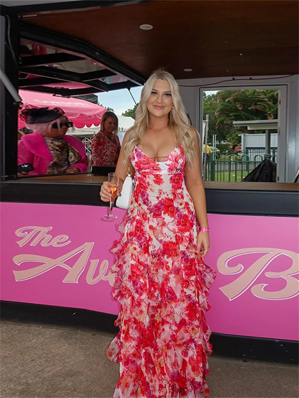 EINY 쉬폰 프린트 프릴 슬립 드레스 여성 섹시한 Strapless 민소매 Backless 분할 파티 이브닝 드레스 세련된 숙녀 드레스 y2k Traf