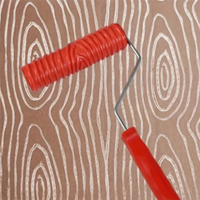 ABZC-Rubber Imitation Wood Grain Pattern Paint Roller Wood Grain Paint Printing Art Paint Roller Brush With Handle