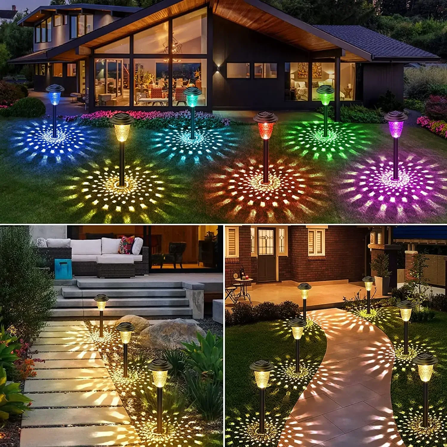 Solar LED Pathway Lights, IP67 Waterproof Outdoor Solar Lighting with RGB/Warm White Color Change for Garden Paths