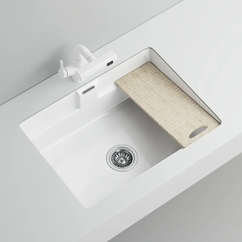 For Balcony Ceramic Under Counter Wash Basin Embedded Laundry Sink with Rubbing Board Deepened Vegetable Washing Basin