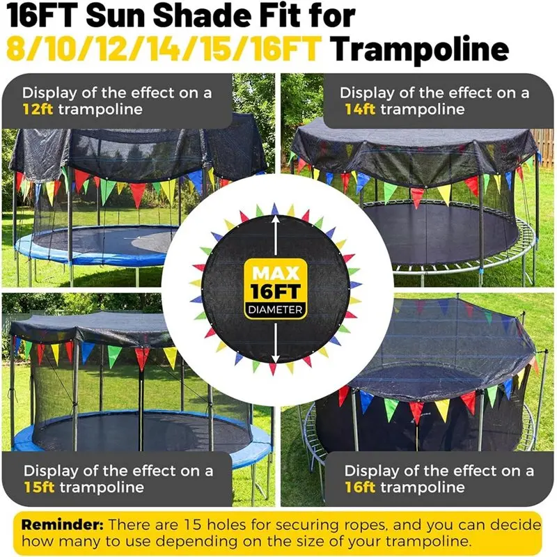 NEW-Round Trampoline Sun Protection Shade Cover Accessories-Colorful Flag Design For 8X10x12x14x15x16ft Models