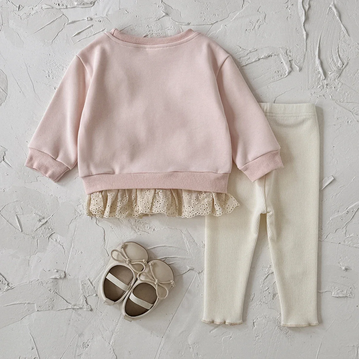 New Design Fashion Baby Girl Clothes Spring Fall 3D Bow Decoration Lace Hem Top+Casual Solid Color Pant Sets