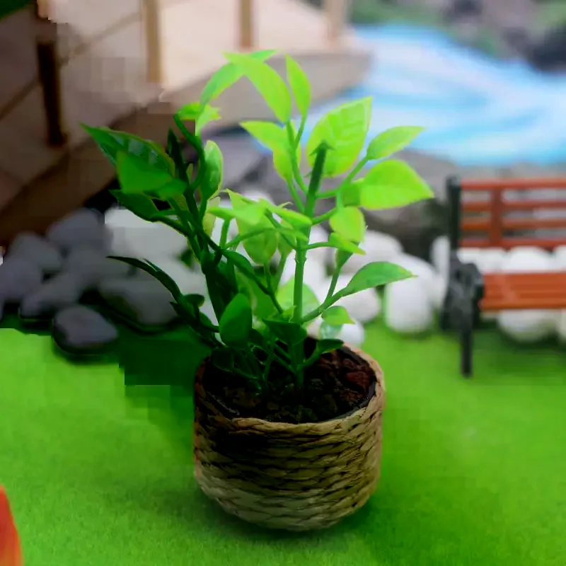 Dollhouse Miniature Tree 1:12 Orange Potted Green Plants Model Home Garden Furniture Decor