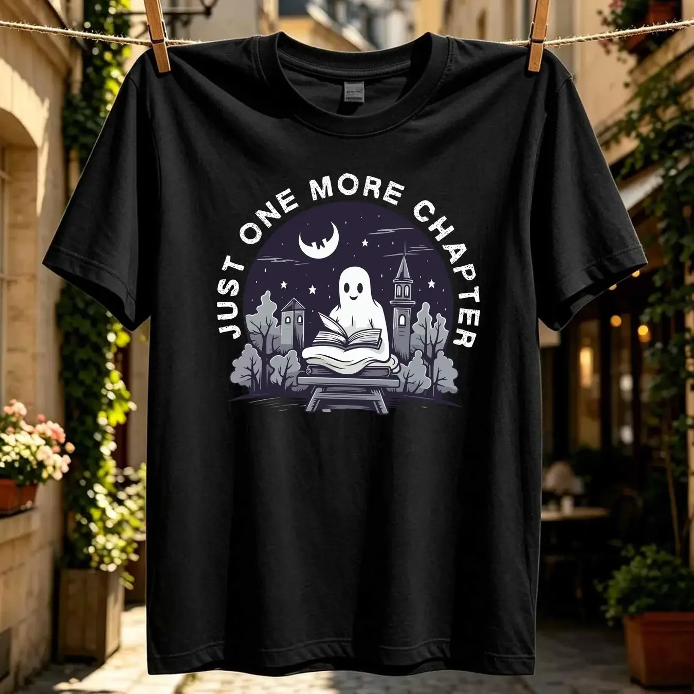 washed T Shirt Ghost Book Just One More Chapter Reading Halloween Spooky Teacher Fall Lover vintage Washed