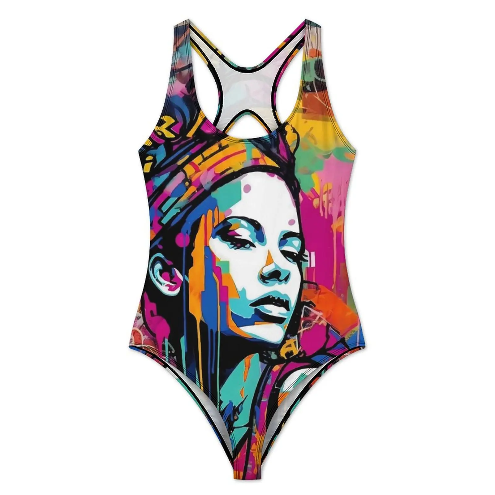 Graffiti Lady Swimsuit Abstract Art One Piece Swimwear Push Up Trend Bathing Suit Sexy Holiday Surf Graphic Bodysuit