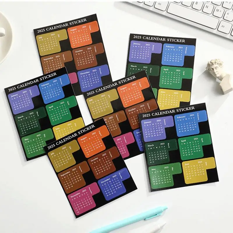 สติกเกอร์เดือน 2025 สติกเกอร์แท็บ 12 เดือนที่มีสีสันที่ถอดออกได้PlannerตารางDecalsแถบกาวDivider Page Markerสําหรับ
