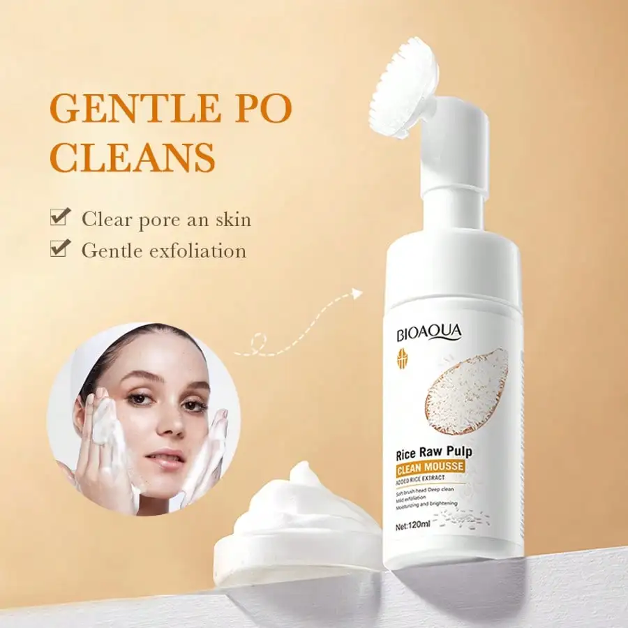 موس تنظيف لب الأرز الخام مع رأس فرشاة تنظيف المسام العميقة تقشير لطيف ترطيب اشراق العناية ببشرة الوجه #3