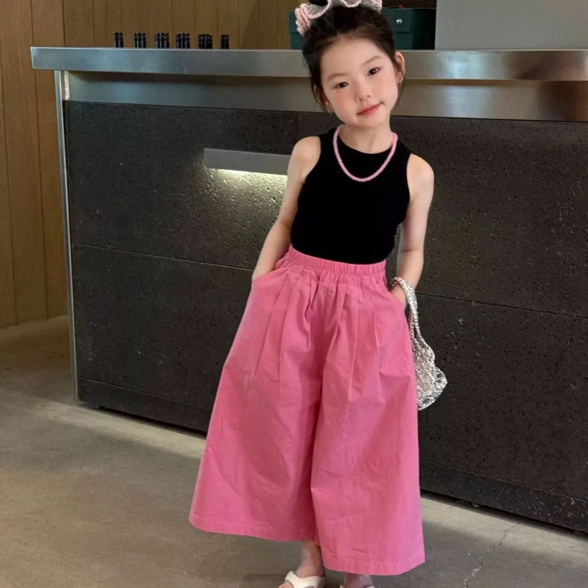 

Girls' Tank Top Set 2026 Summer New Children's Sleeveless Top Wide Leg Pants Two Piece Set