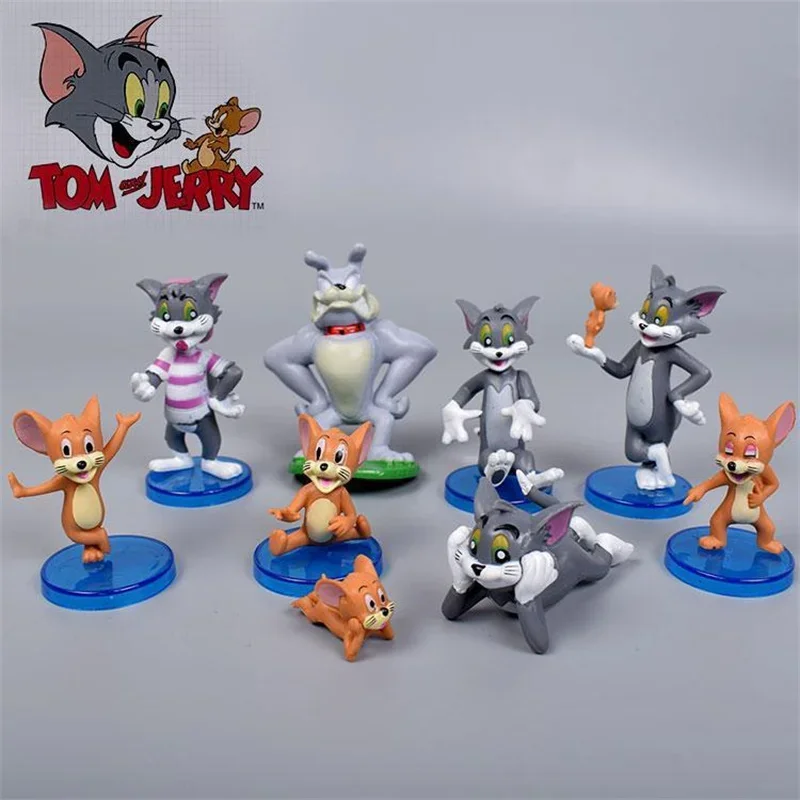 9Pcs/set Cartoon Tom & Jerry Mini Figure Anime Cake Ornament Cute Cat with Mouse Action Doll Collectibles Kids Gift Toys Model