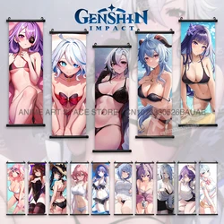Genshin Impact Hanging Painting Arlecchino Anime Poster Wall Art Ganyu Scroll Picture Home Decor Kawaii Furien Mural For Room