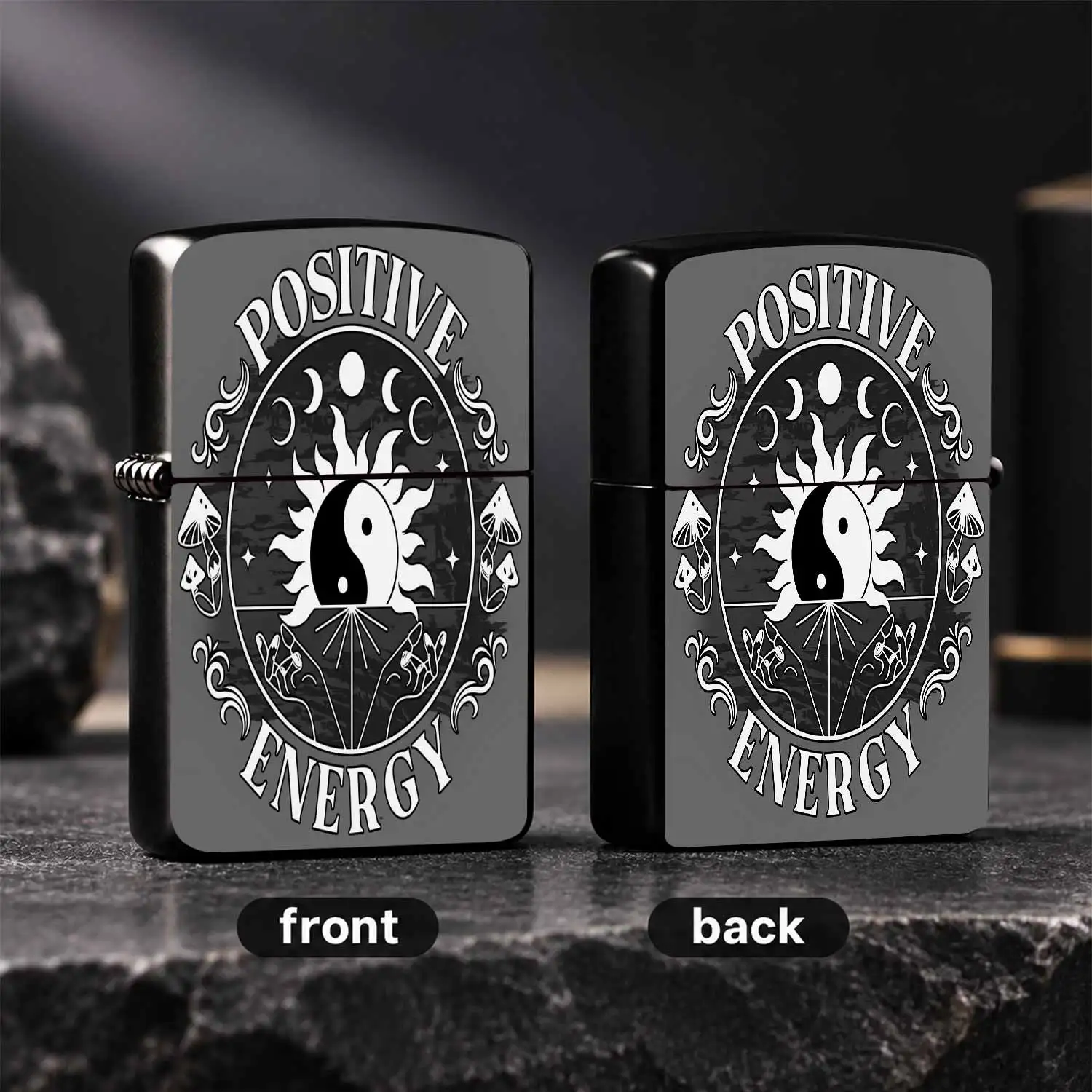Vintage Positive Energy Themed Lighter, Stylishsun Moon Phase Pattern Design, Portable All-Scenario Ignition Accessory, Decorative Practical Daily Carry Item, Ideal Gifting Choice For Everyday Use, Aesthetic Mystical Ar A Humorous And Inter