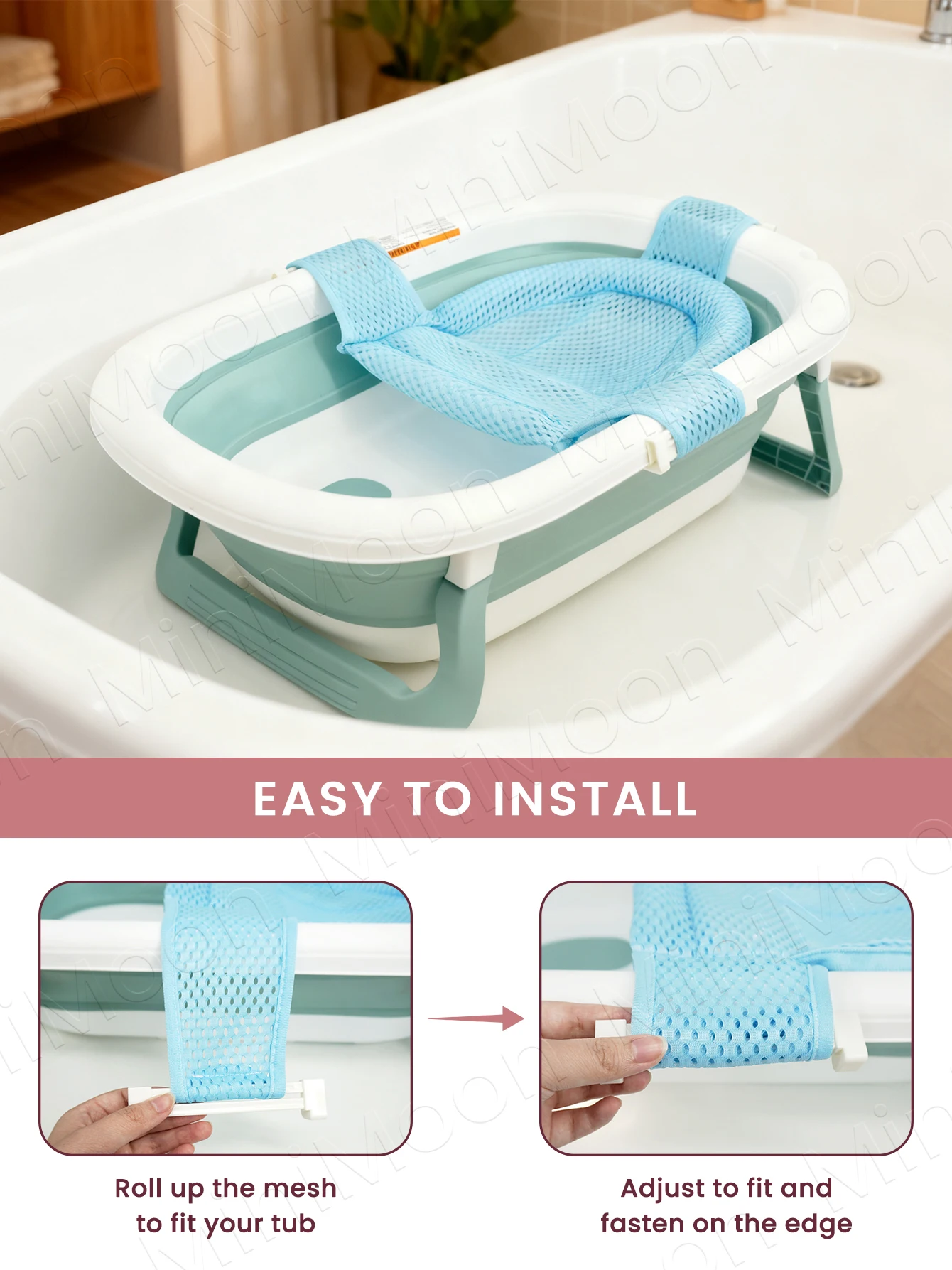 Estera de soporte para baño de bebé antideslizante, cojín de malla flotante para bebés de 0 a 2 años (bañera no incluida)