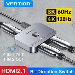 Vention HDMI 스위처, 8K 양방향 2.1 HDMI 스위치, 1x2, 2x1 어댑터, 2 인 1 출력 컨버터, PS4/5 샤오미 TV 박스용 HDMI 스플리터