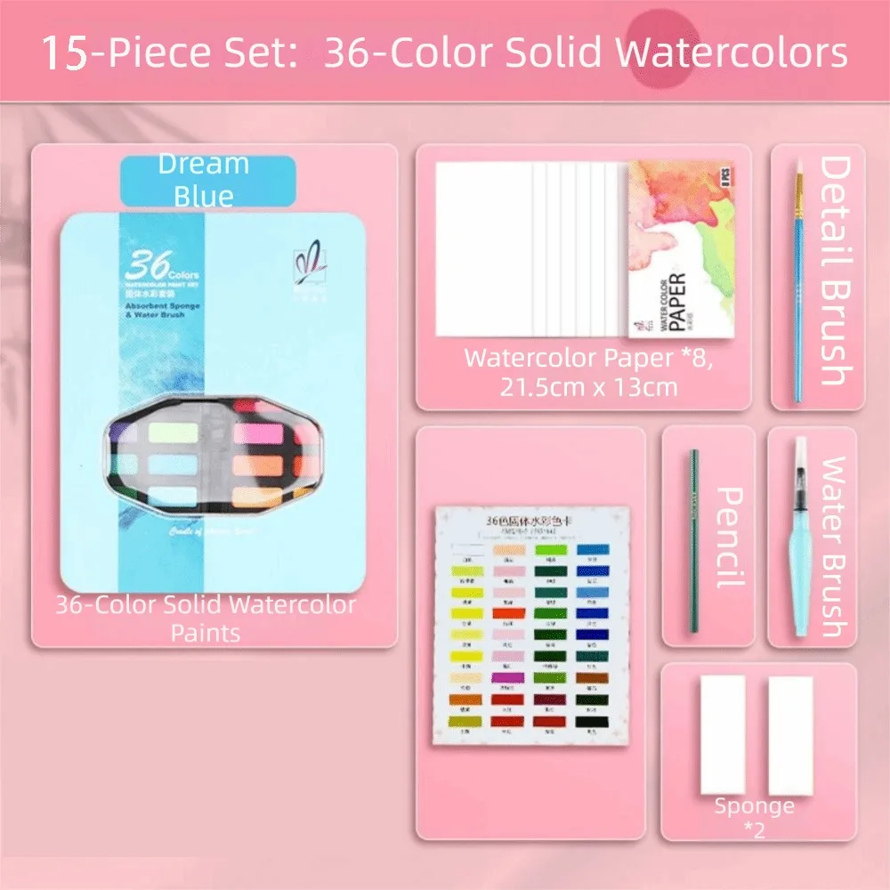 15/16Pcs 24/36/48/60/72 Colors Watercolor Paint Set Vivid Colors Solid Pigment Watercolor Pigment Set Classy Washable