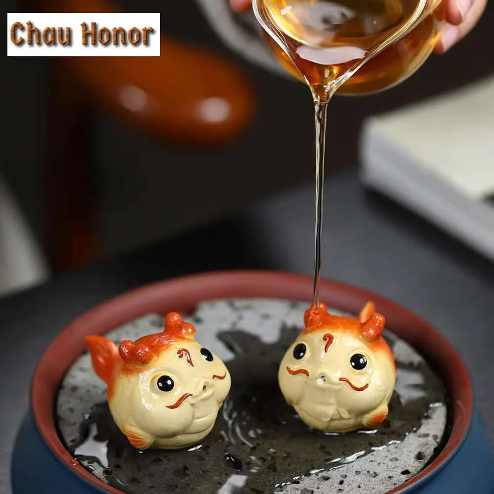 Creative Yixing Purple Sand Tea Pet Handamde Dragon Fish Decoration Bubble Table Top Play Can Be Cultivated Plate Tea Ceremony