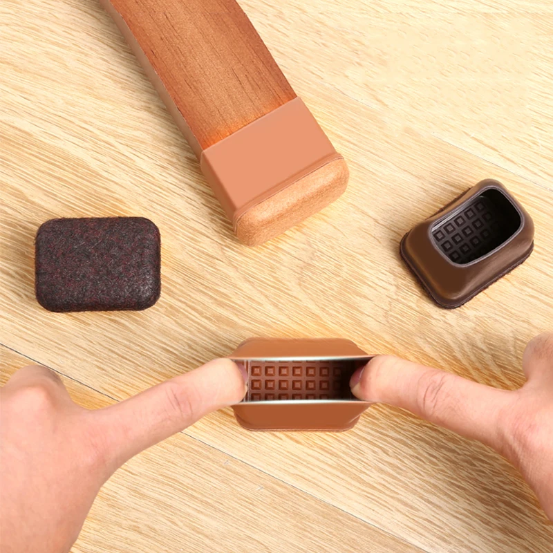 8 Stück Silikon-Stuhlbeinkappen, rechteckig, mit Filz-Fußabdeckung, Endkappen, Breite 22–32 mm, für Hartholztische – Detail 8